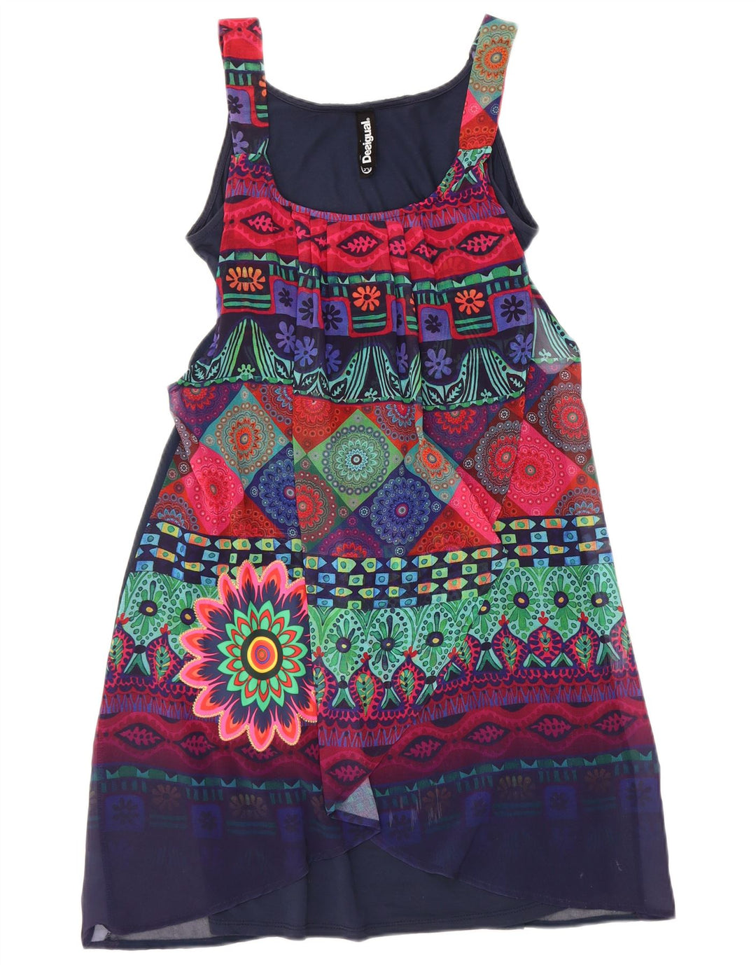 Desigual Vestido básico feminino com padrão abstrato sem mangas UE 34 XS azul marinho