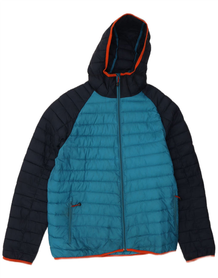 Jaqueta masculina acolchoada com capuz Jack Wolfskin Reino Unido 36/38 bloco colorido azul médio