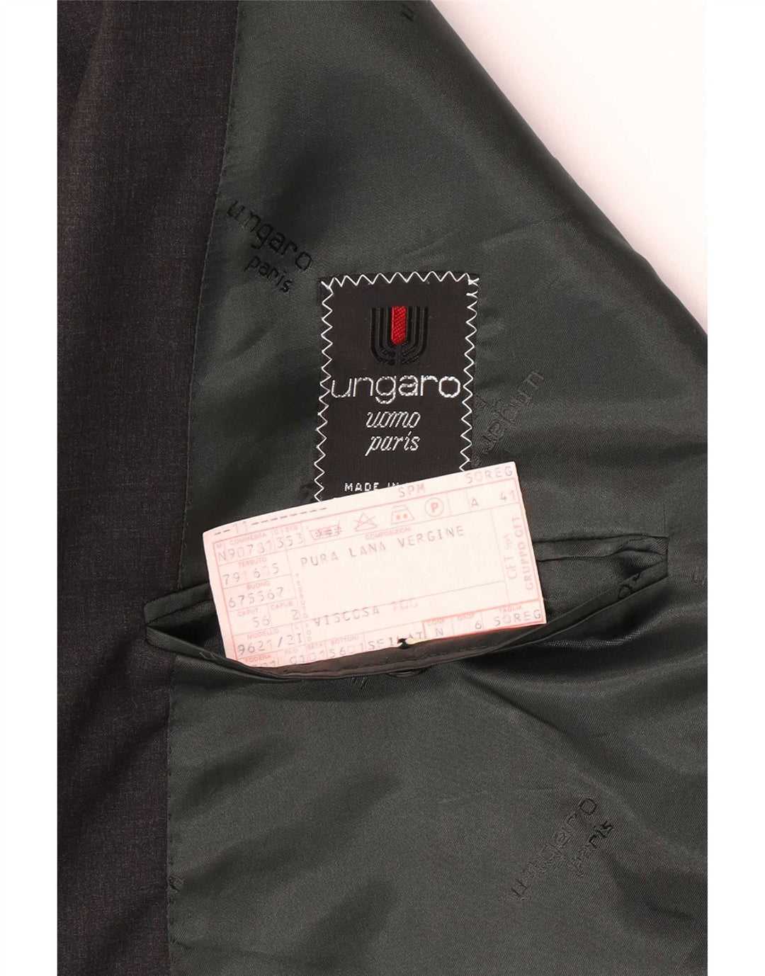 Jaqueta blazer masculina Ungaro com peito duplo IT 50 grande lã virgem cinza