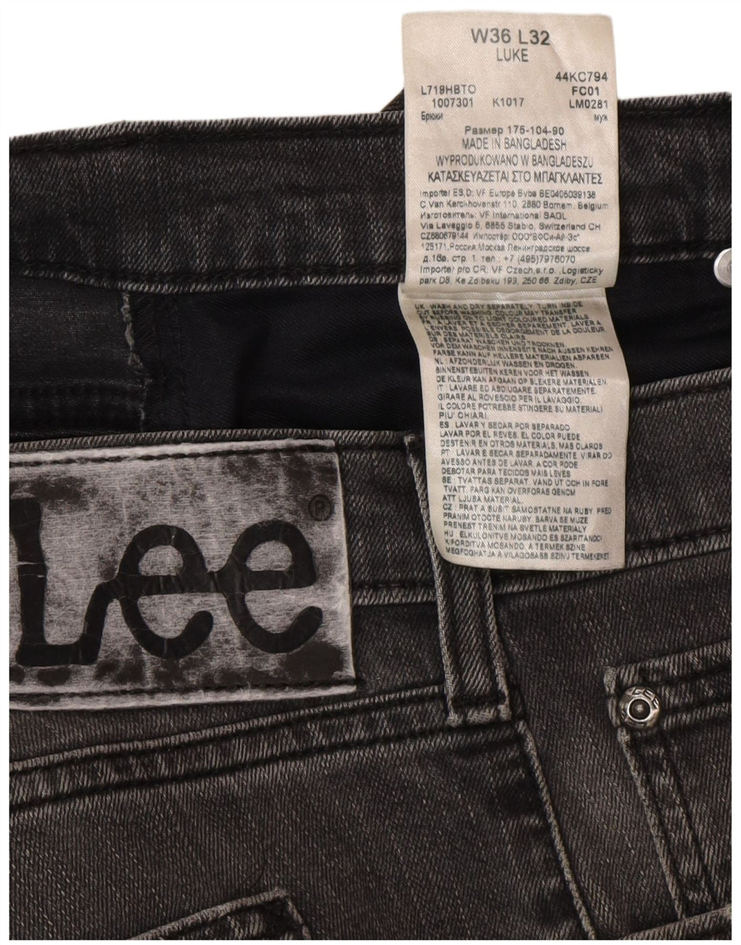 Lee Mens Luke Distressed Slim Jeans W36 L32 Algodão Cinza