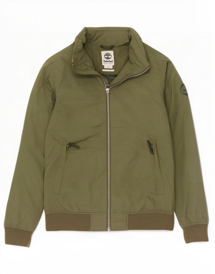 Jaqueta de chuva masculina Timberland com capuz UK 38 poliéster cáqui médio