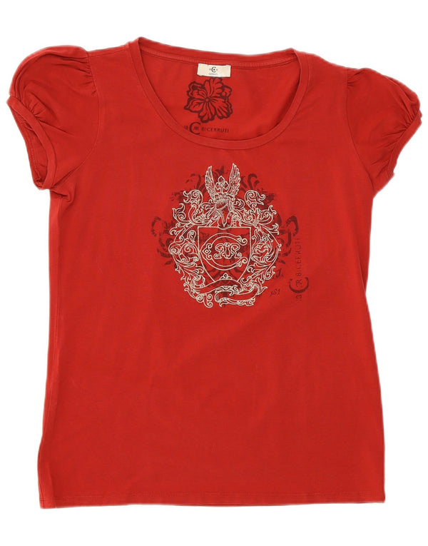 Camiseta feminina gráfica Cerruti 1881 Top UK 12 médio vermelho
