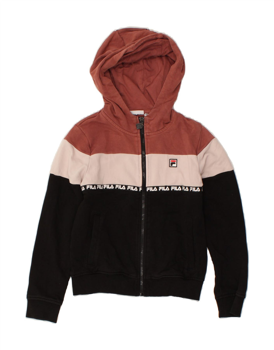 FILA Girls Zip Hoodie Sweater 9-10 Years Multicoloured Colourblock Vintage Fila and Second-Hand Fila from Messina Hembry 