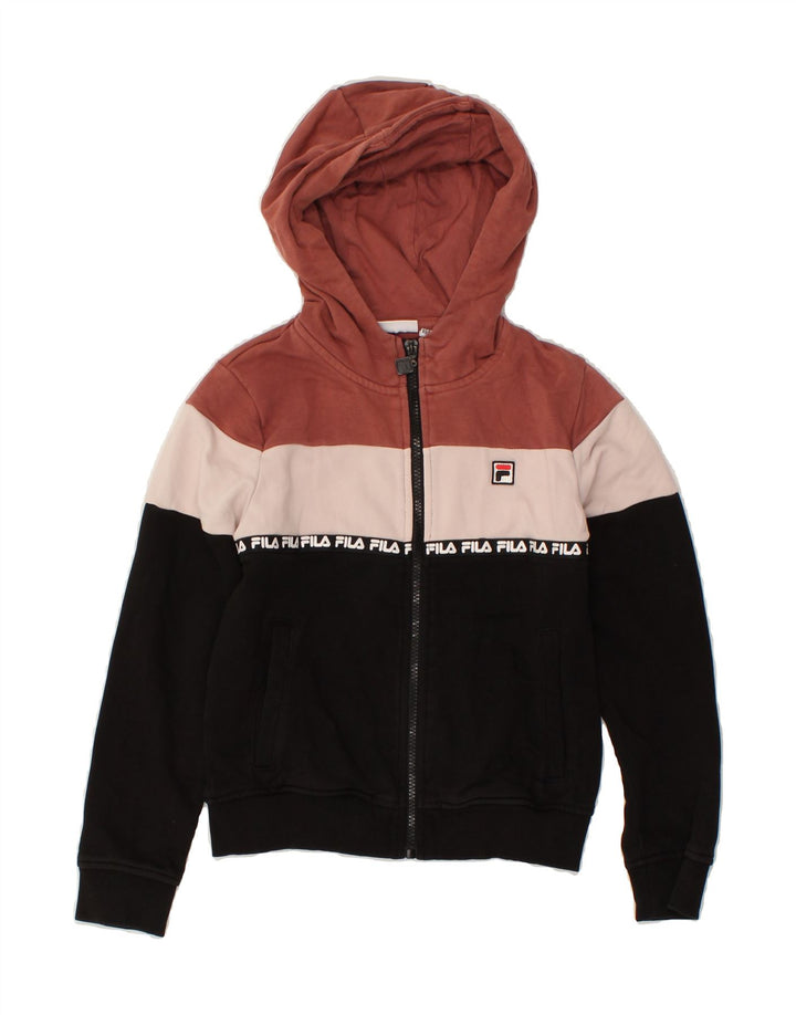 FILA Girls Zip Hoodie Sweater 9-10 Years Multicoloured Colourblock Vintage Fila and Second-Hand Fila from Messina Hembry 