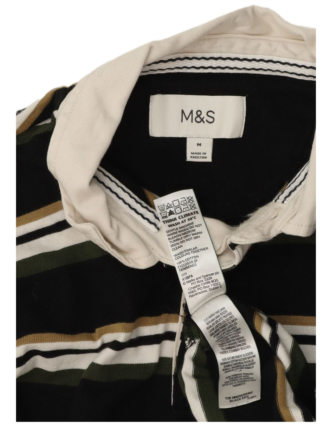 Camisa polo masculina de rugby de manga comprida Marks & Spencer média preta listrada