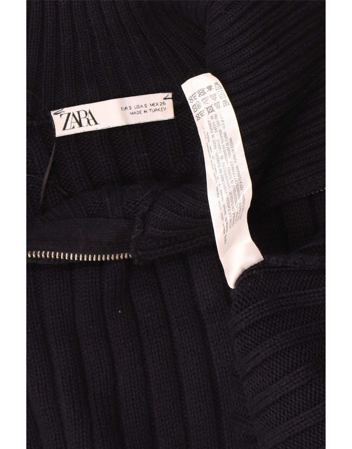 Suéter masculino Zara Regular Fit com zíper e gola pequena de algodão azul marinho
