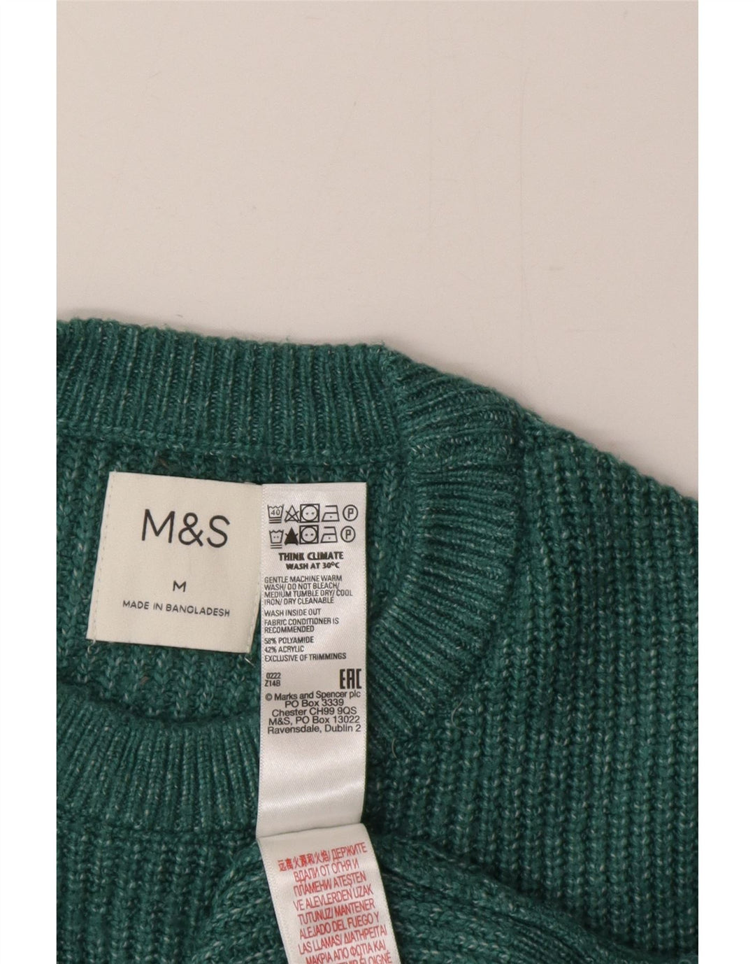 Suéter masculino Marks & Spencer com gola redonda em poliéster verde médio