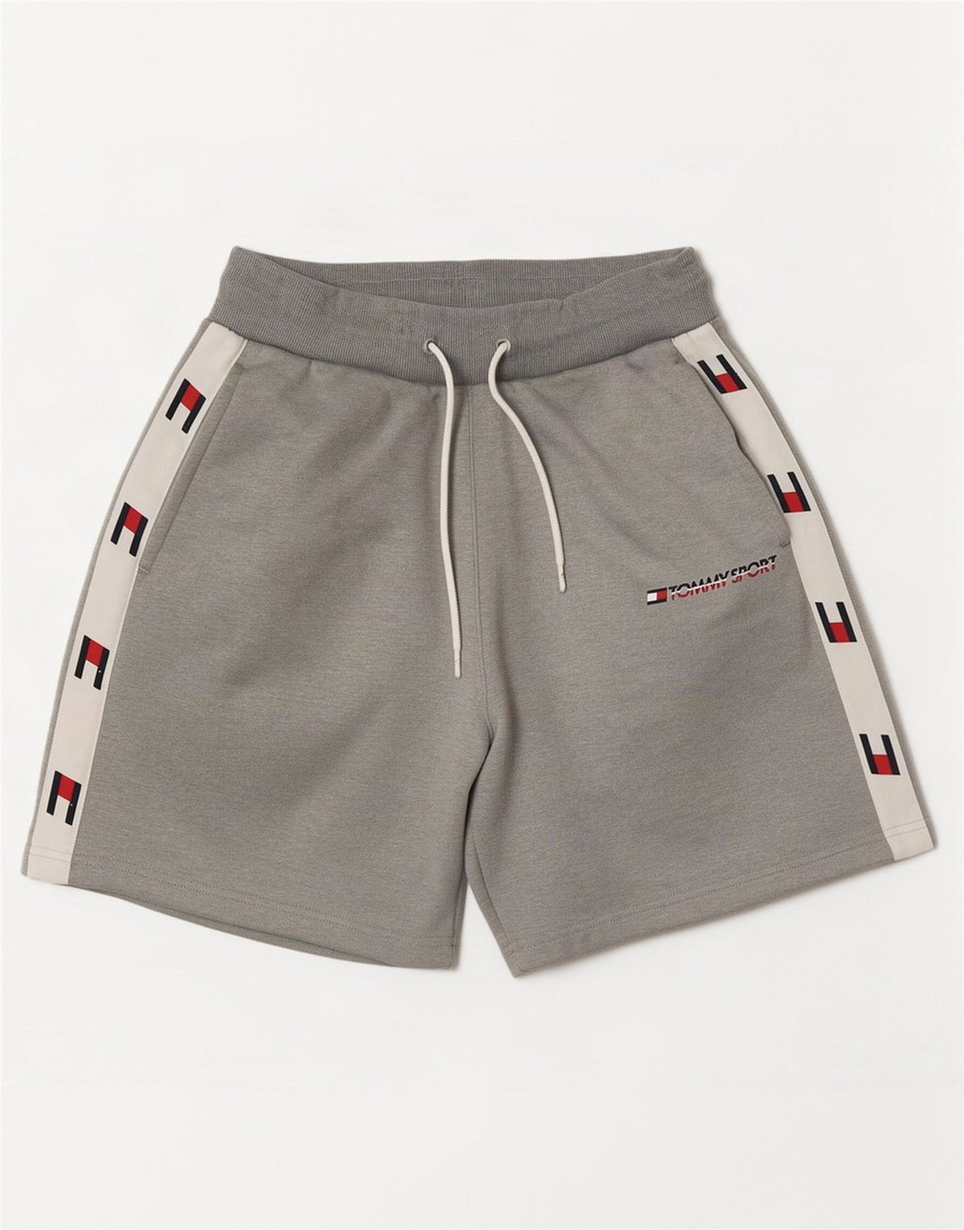 Shorts esportivos masculinos Tommy Hilfiger gráfico pequeno cinza colorblock poliéster