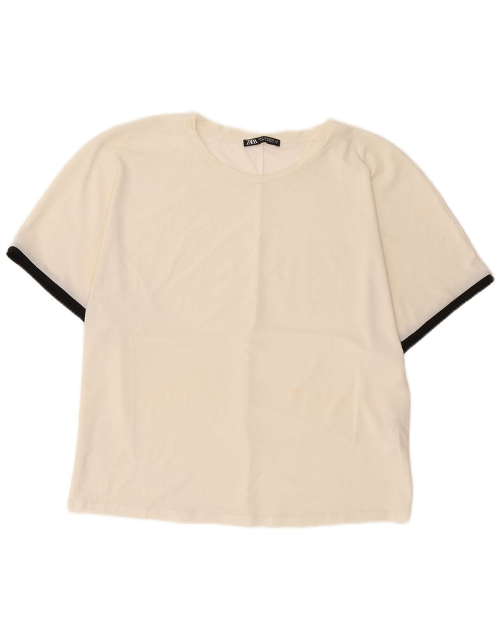 Camiseta feminina Zara UK 14 médio off white poliéster
