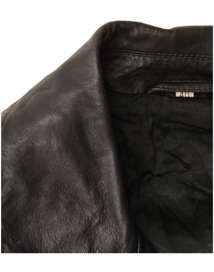 Casaco feminino vintage de couro oversized com peito duplo UE 40 médio preto