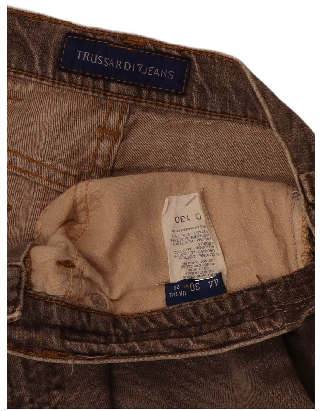 Jeans retos femininos TRUSSARDI W28 L28 algodão marrom