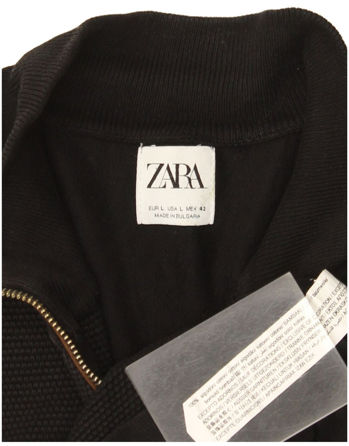 Suéter cardigã masculino Zara grande algodão preto