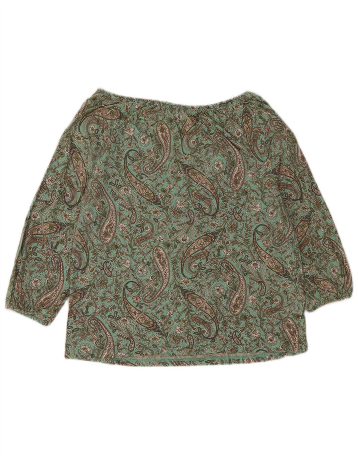 Blusa feminina cropped manga 3/4 CHAPS Reino Unido 14 algodão paisley verde médio
