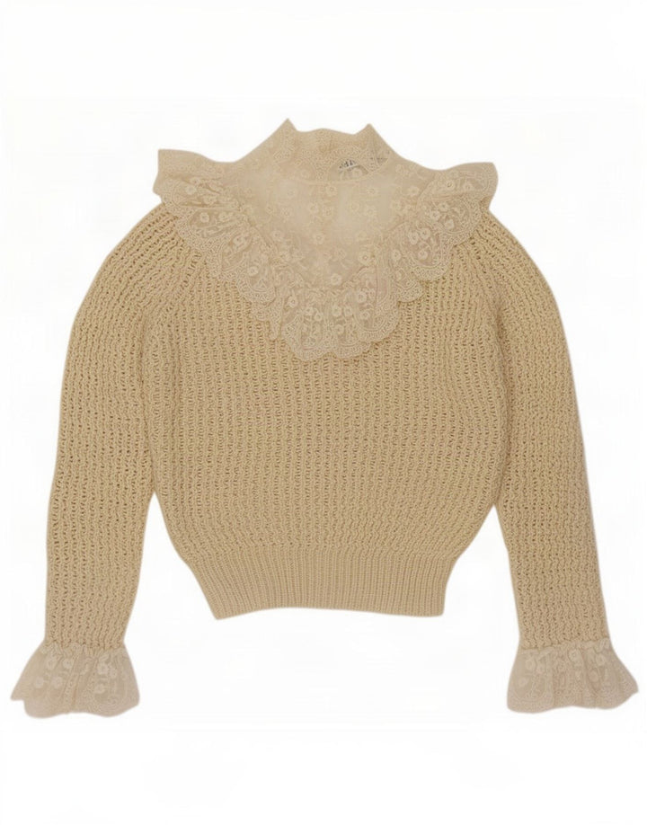 Suéter feminino Zara com gola tartaruga transparente Reino Unido 14 médio bege