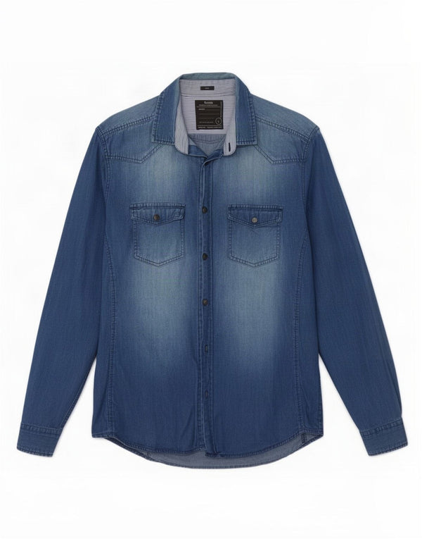 Camisa jeans masculina Jules Acid Wash Slim Fit grande algodão azul