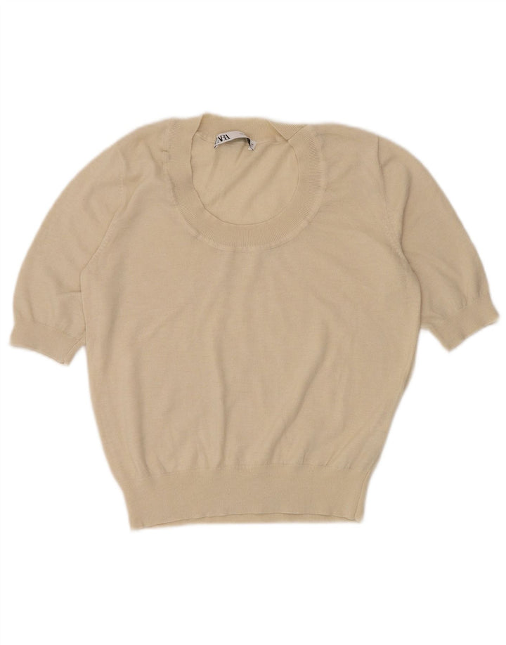 Blusa feminina de manga curta Zara UK 12 médio off white nylon