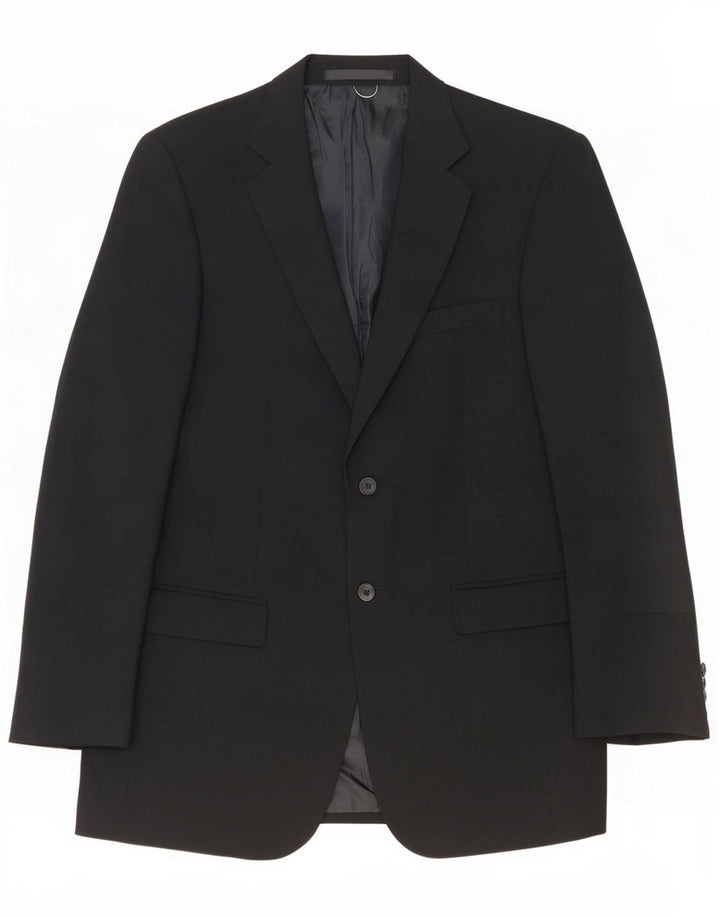 Jaqueta blazer masculina de 2 botões Marks & Spencer Reino Unido 40 poliéster preto médio