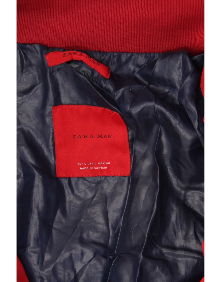 Jaqueta acolchoada masculina ZARA UK 40 grande poliéster vermelho
