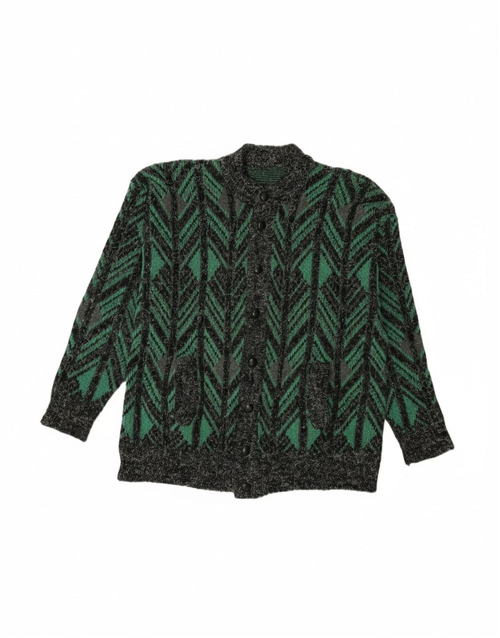 Suéter cardigã masculino VINTAGE grande verde Chevron