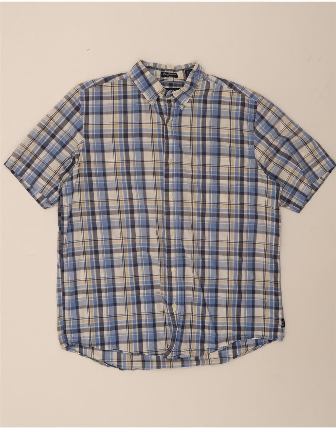 CHAPS Mens Short Sleeve Shirt Large Blue Check Cotton Vintage Chaps and Second-Hand Chaps from Messina Hembry 