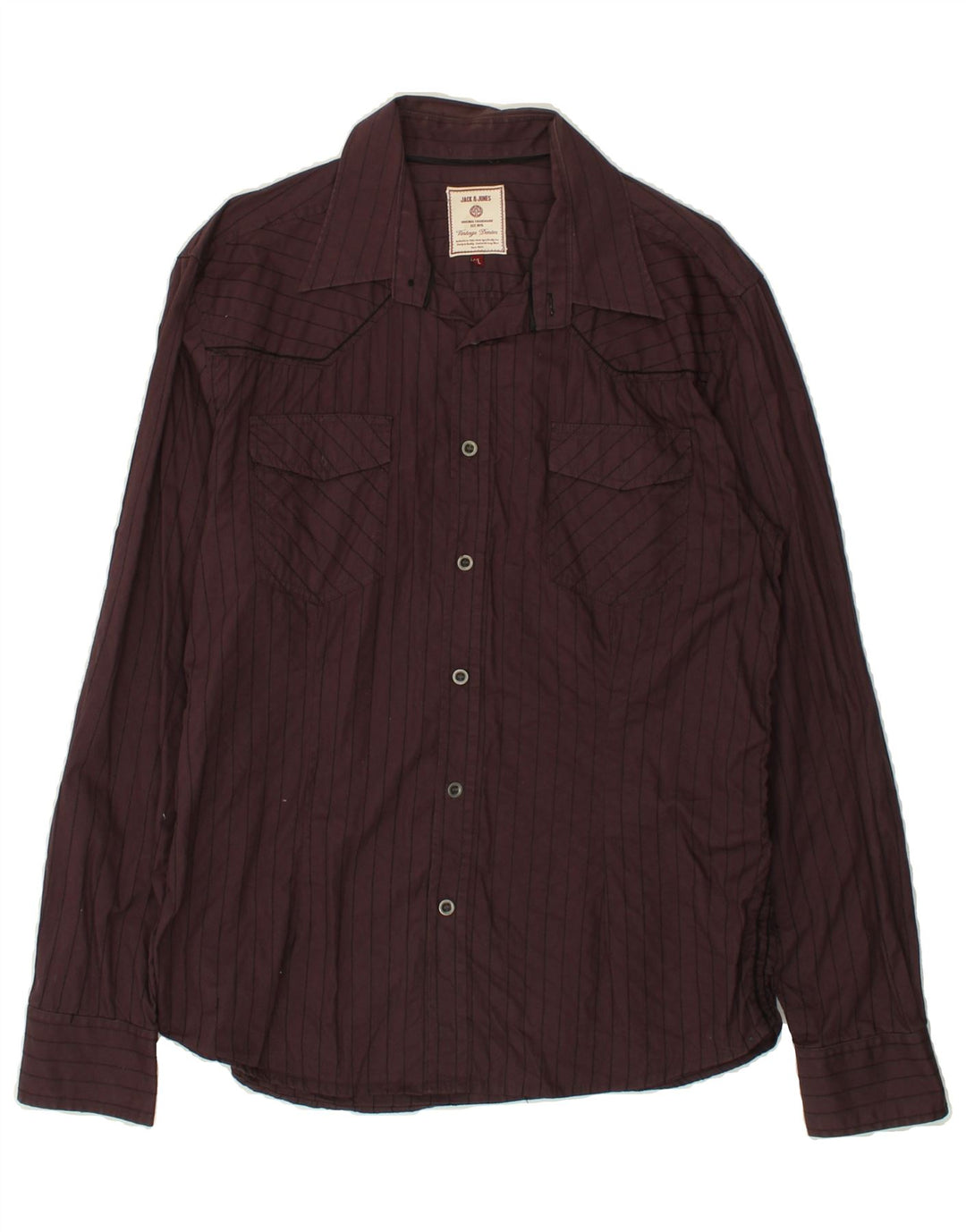 JACK & JONES Mens Shirt XL Burgundy Pinstripe Cotton Vintage Jack & Jones and Second-Hand Jack & Jones from Messina Hembry 