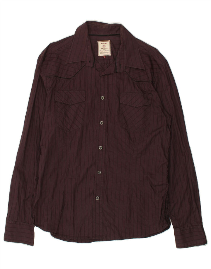 JACK & JONES Mens Shirt XL Burgundy Pinstripe Cotton Vintage Jack & Jones and Second-Hand Jack & Jones from Messina Hembry 