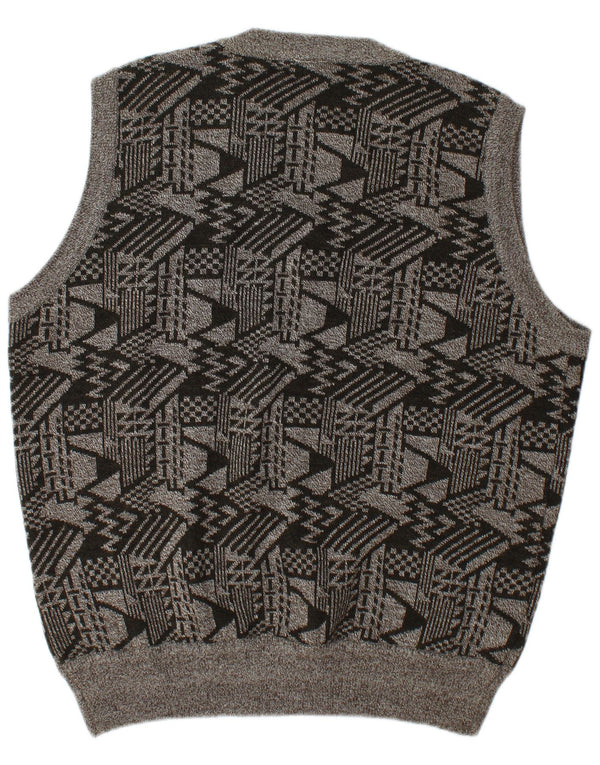 Colete masculino vintage regata 2XL lã geométrica cinza