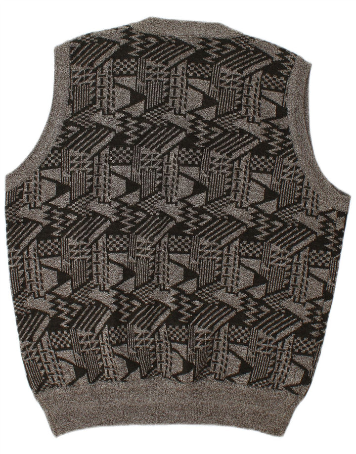 Colete masculino vintage regata 2XL lã geométrica cinza