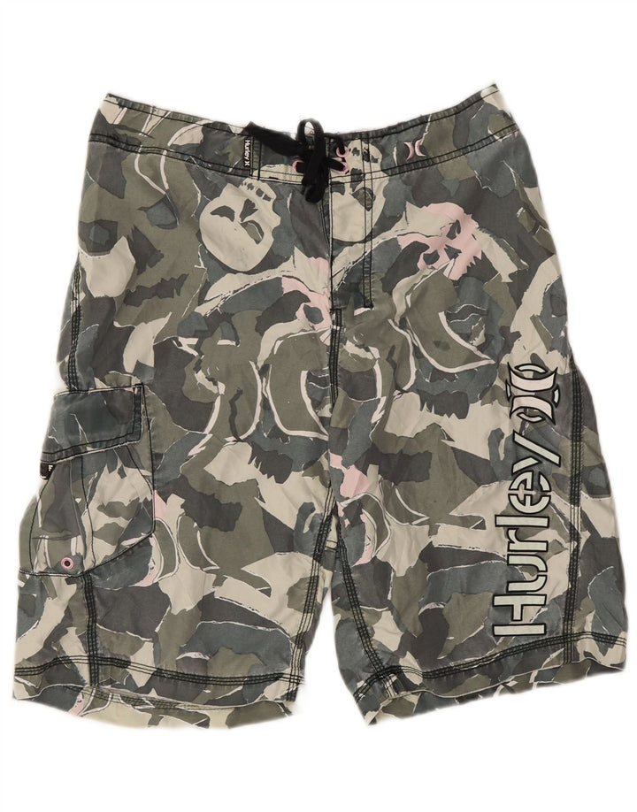 Shorts cargo masculino Hurley W30 poliéster camuflado verde médio