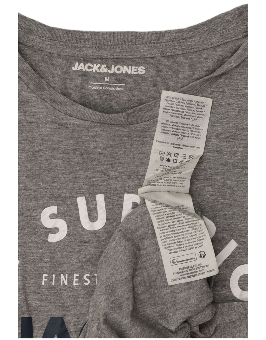 Camiseta masculina gráfica Jack & Jones Top algodão manchado cinza médio