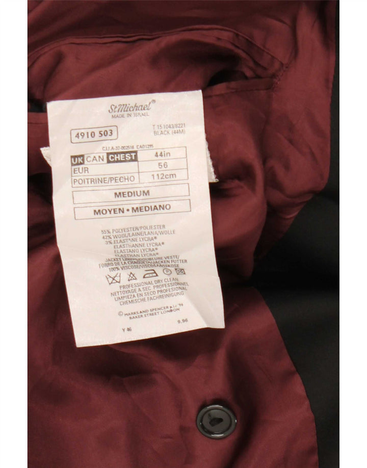 Jaqueta blazer masculina Marks & Spencer com peito duplo Reino Unido 44 XL preto poliéster