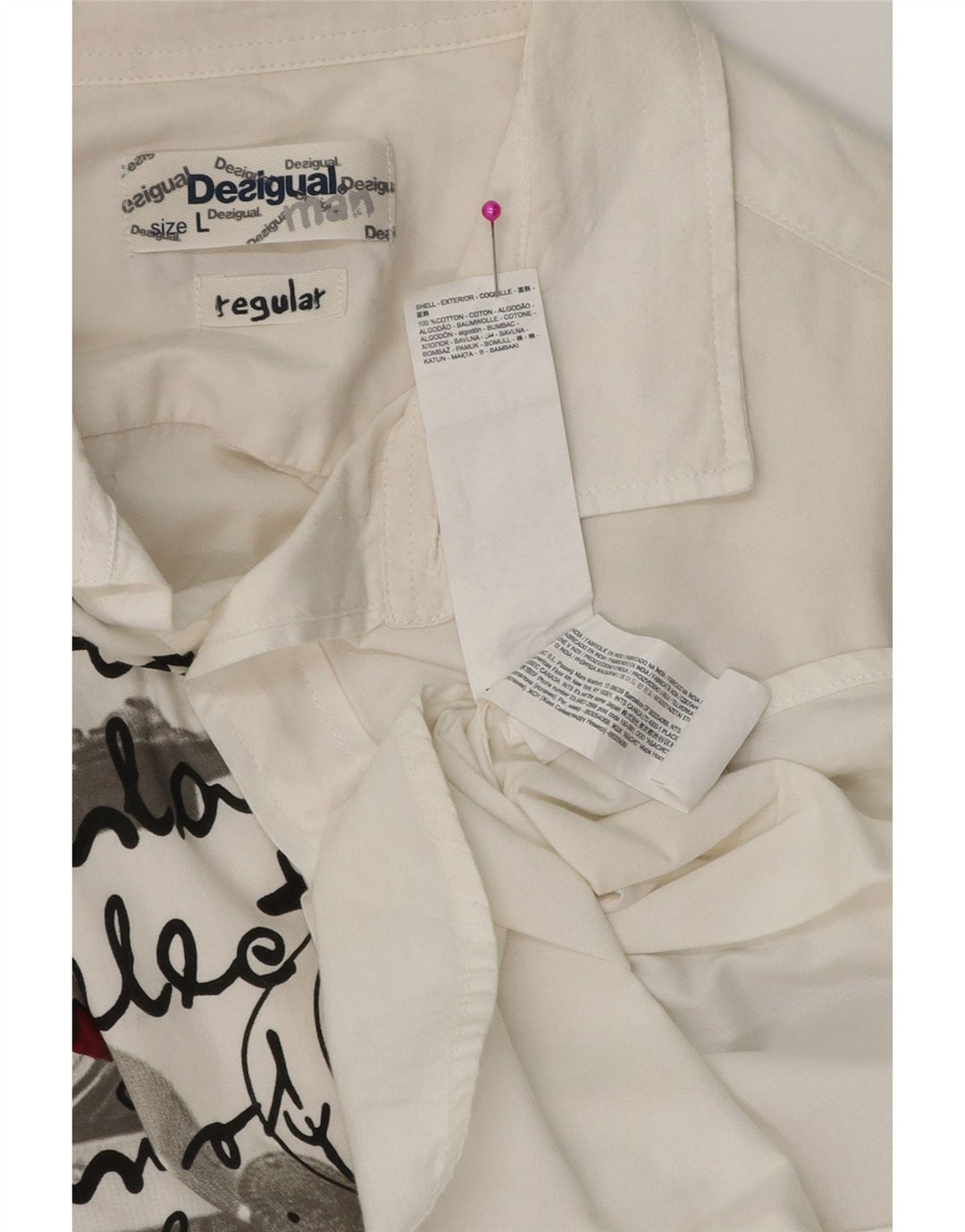 Camisa masculina DESIGUAL com ajuste regular gráfico grande de algodão branco