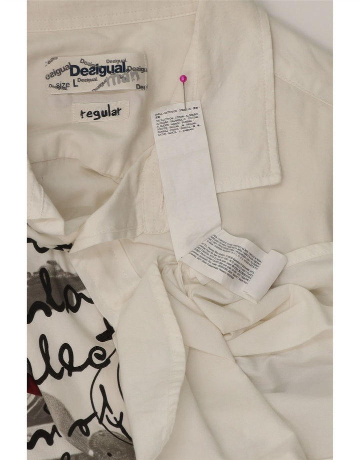 Camisa masculina DESIGUAL com ajuste regular gráfico grande de algodão branco