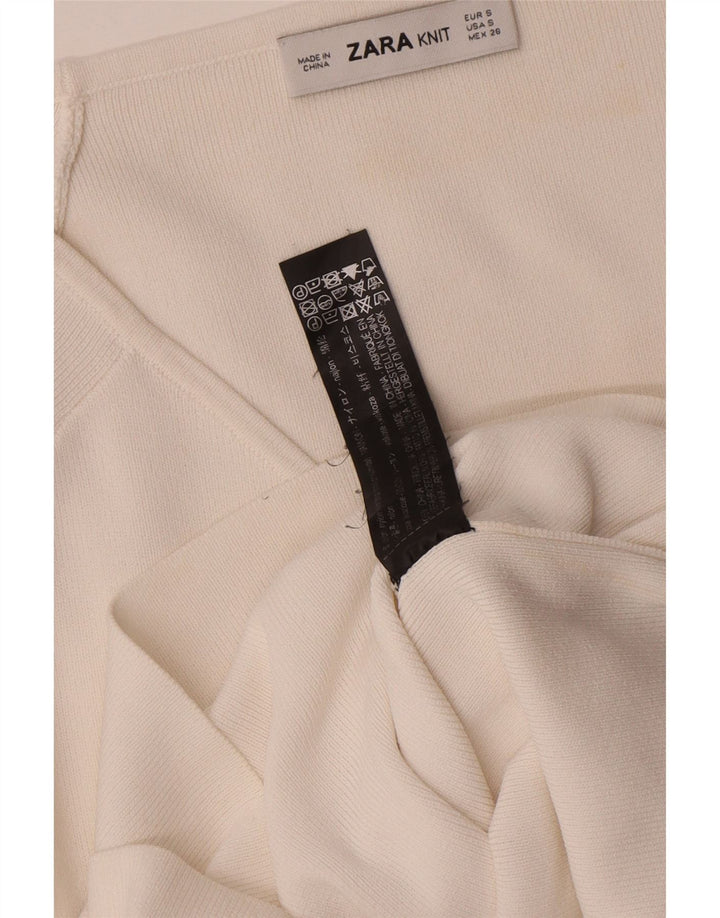 Blusa feminina Zara manga comprida envolvente Reino Unido 8 pequena viscose branca