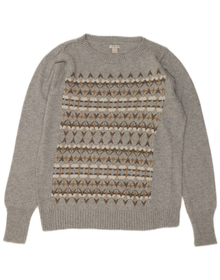 J. CREW Suéter masculino com gola redonda cinza médio Fair Isle