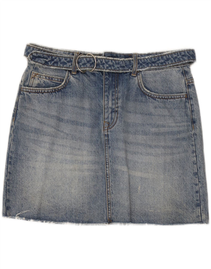 Zara feminino Z1975 mini saia jeans médio W32 algodão azul