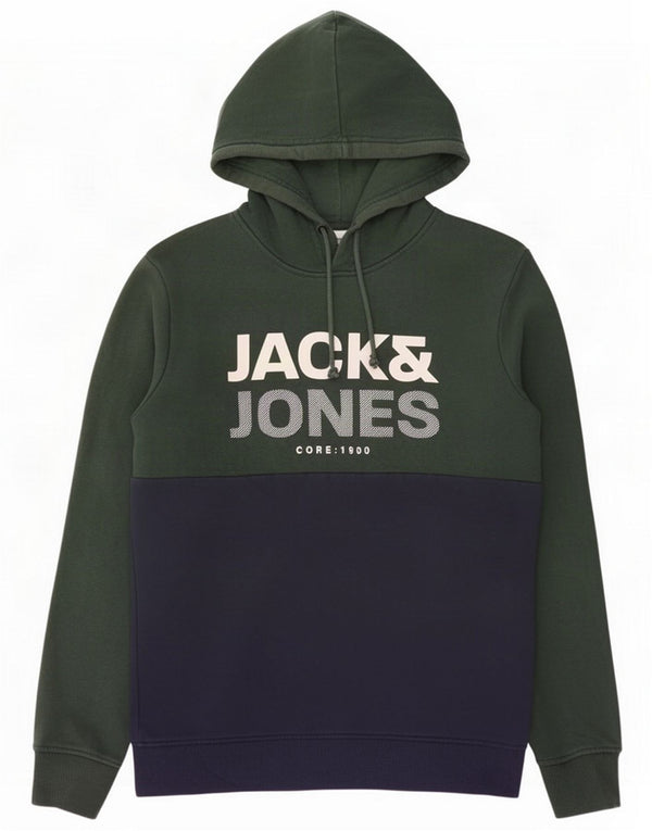 Jack & Jones Mens Graphic Hoodie Jumper Médio Verde Colorblock Algodão