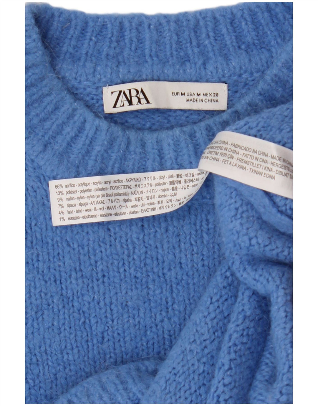 Zara Suéter feminino oversized com gola redonda Reino Unido 14 Acrílico azul médio