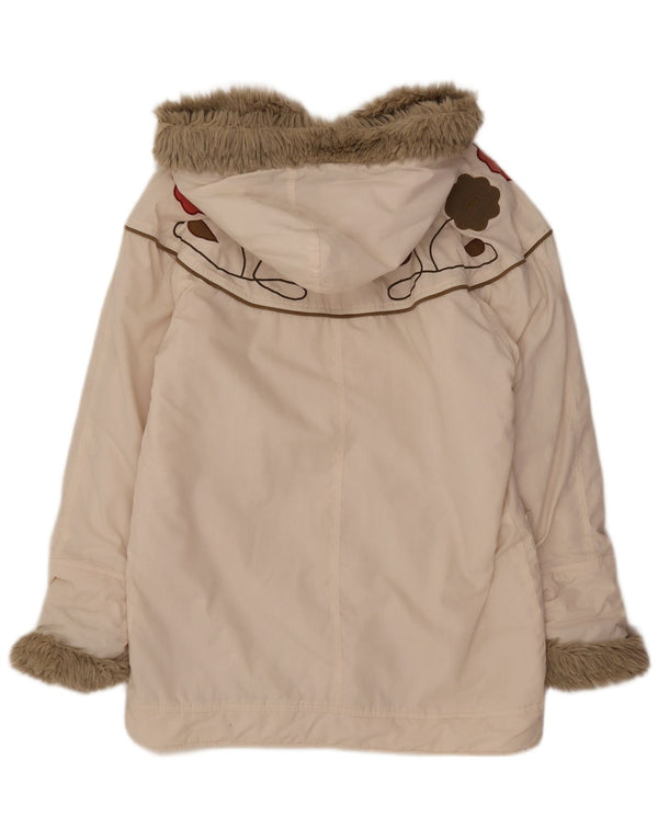 Jaqueta Parka feminina vintage com capuz Reino Unido 16 grande floral branco