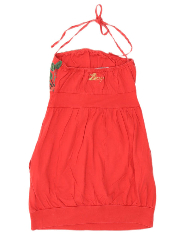 Desigual Womens Graphic Halter Top UK 4 XS Vermelho Floral Algodão