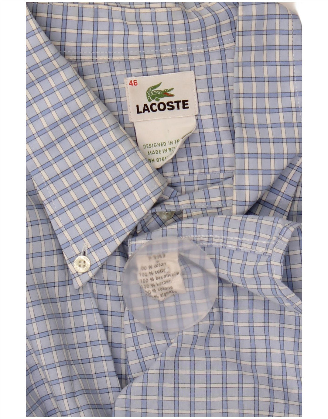 Camisa masculina Lacoste tamanho 46 2XL algodão guingão azul