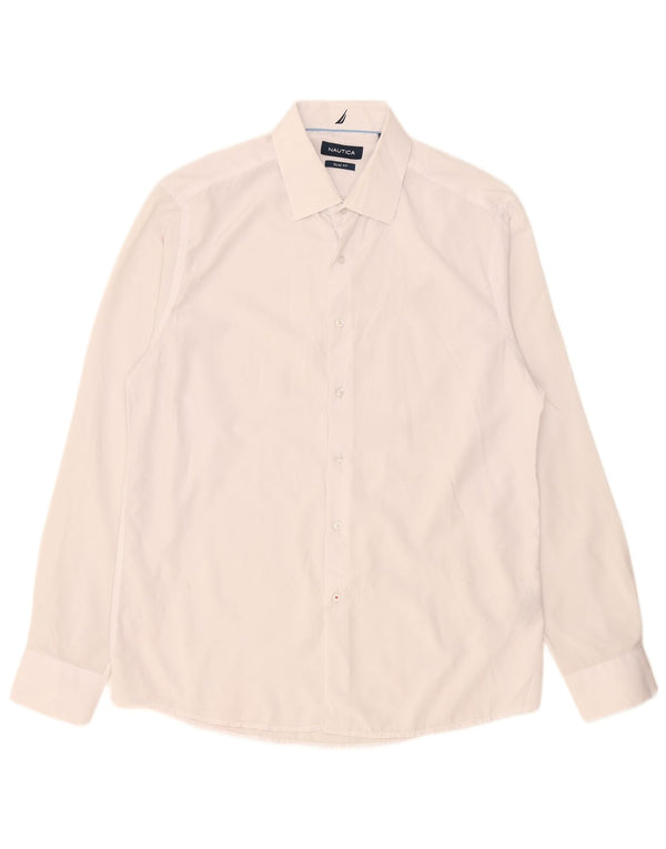 Camisa masculina Nautica Slim Fit tamanho 16 1/2 grande poliéster branco