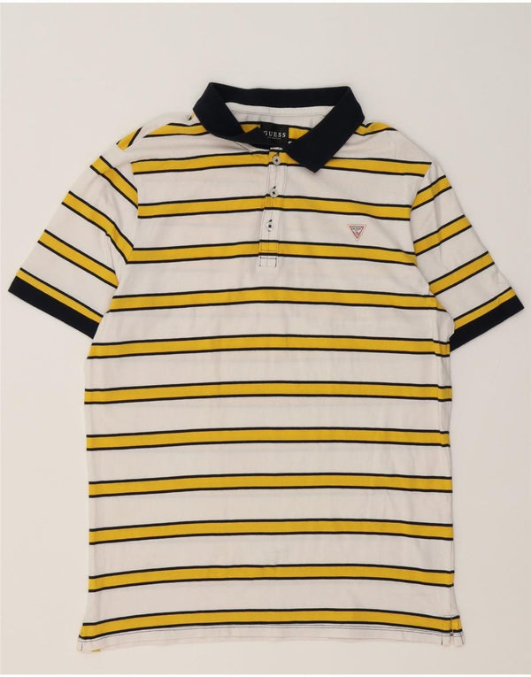 Camisa polo masculina Guess grande algodão listrado branco