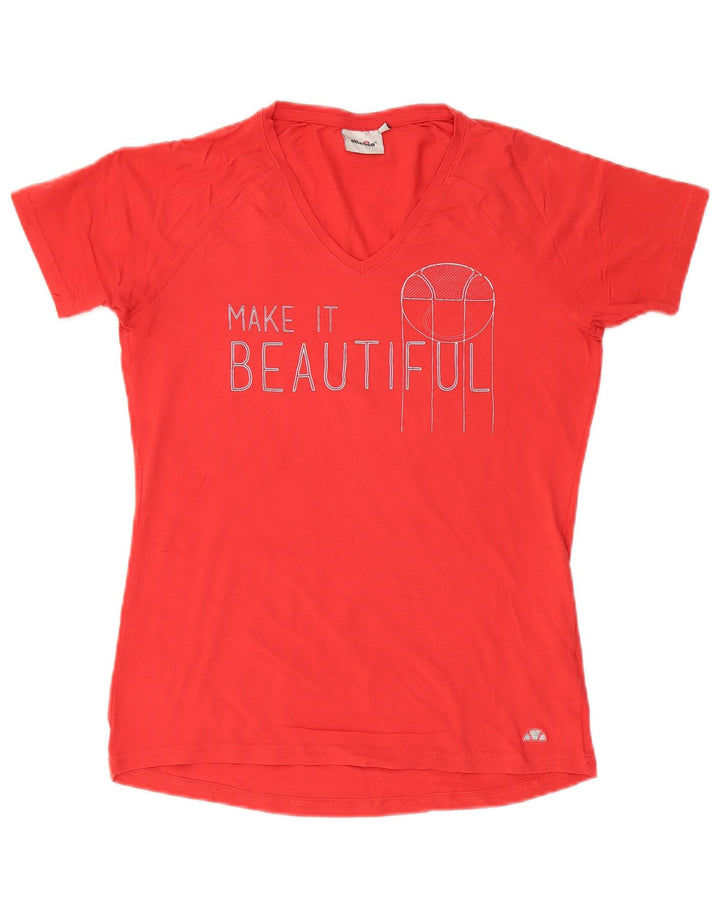 Camiseta feminina Ellesse com estampa gráfica UK 14 grande algodão vermelho