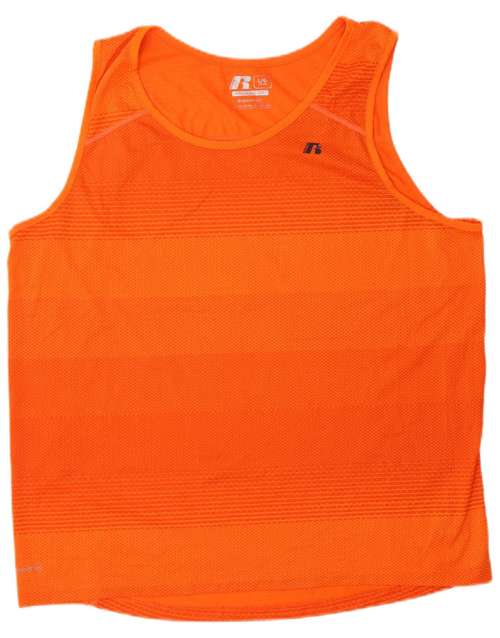 Russell Athletic Mens Vest Top UK 42/44 Grande Laranja Listrado Poliéster