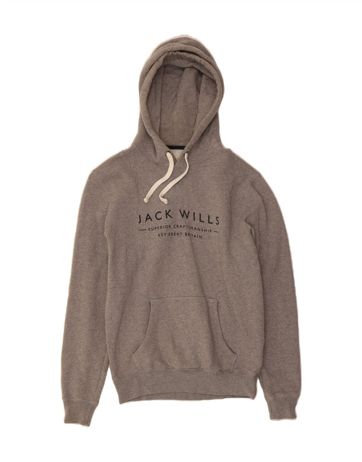 JACK WILLS Mens Loose Fit Graphic Hoodie Jumper XS Grey Cotton Vintage Jack Wills and Second-Hand Jack Wills from Messina Hembry 