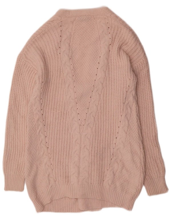 Suéter feminino Lipsy Longline aberto com cardigan UK 10 pequeno acrílico rosa