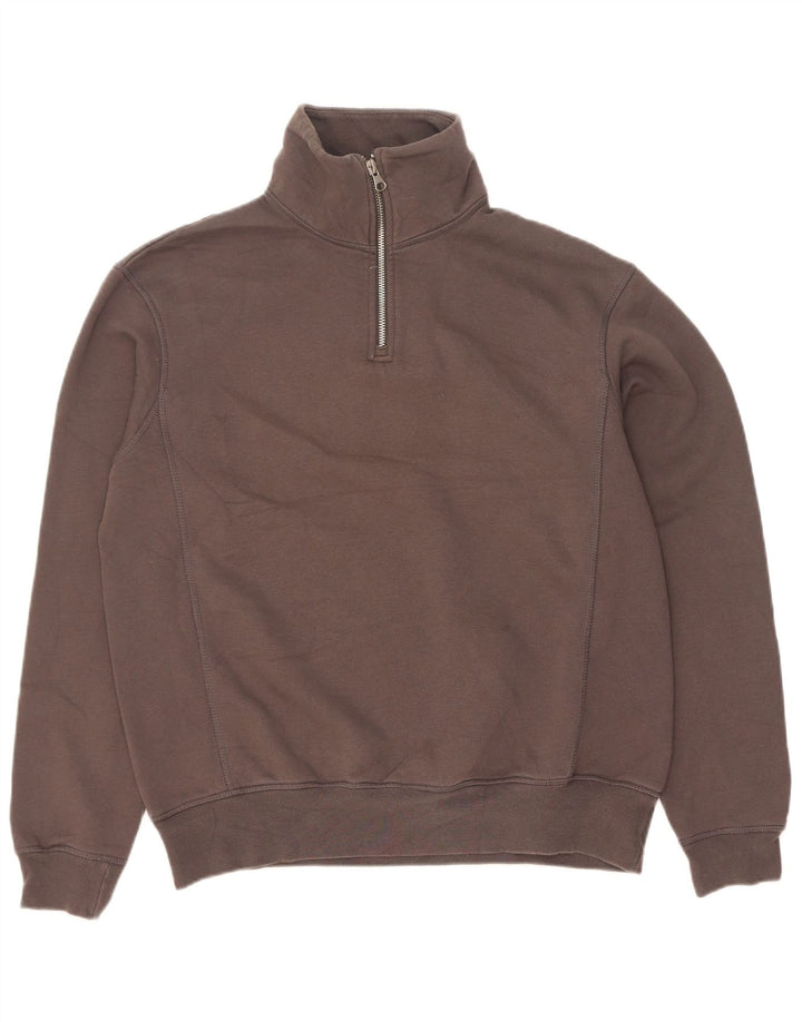 Moletom masculino Zara com zíper e gola alta de algodão cinza pequeno