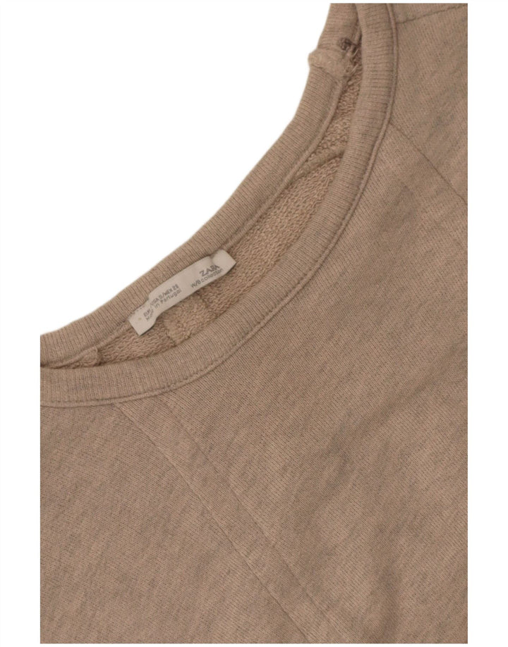 Zara Suéter feminino de manga curta oversized com capuz UK 10 pequeno bege