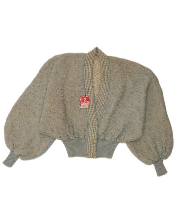 Vintage Womens Crop Double Breasted Cardigan Sweater UK 16 Large Blue